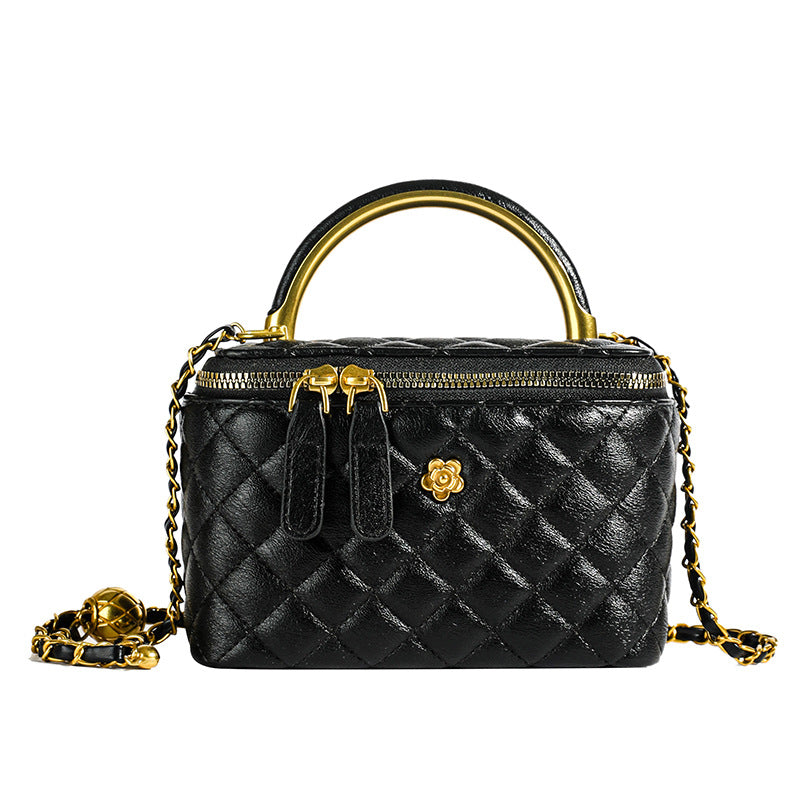 Black Quilted Mini Box Handbag front view