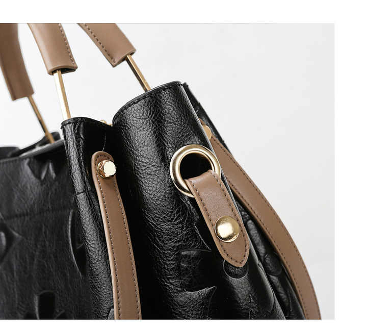 Dark Brown Elegant Embossed PU Leather Tote Bag for Women closeup view