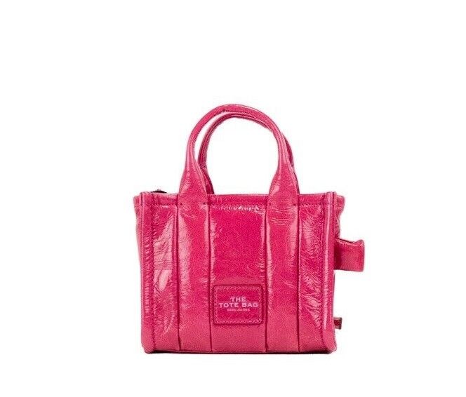 Marc Jacobs The Shiny Crinkle Micro Tote Magenta Leather Crossbody Bag