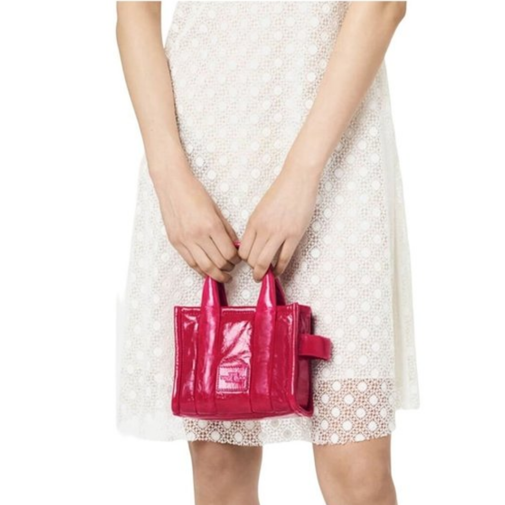 Marc Jacobs The Shiny Crinkle Micro Tote Magenta Leather Crossbody Bag Handbag lifestyle image
