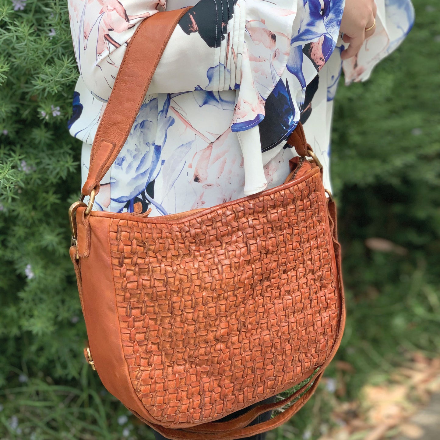 Pierre Cardin Woven Leather Ladies Crossbody Messenger Bag Travel lifestyle image