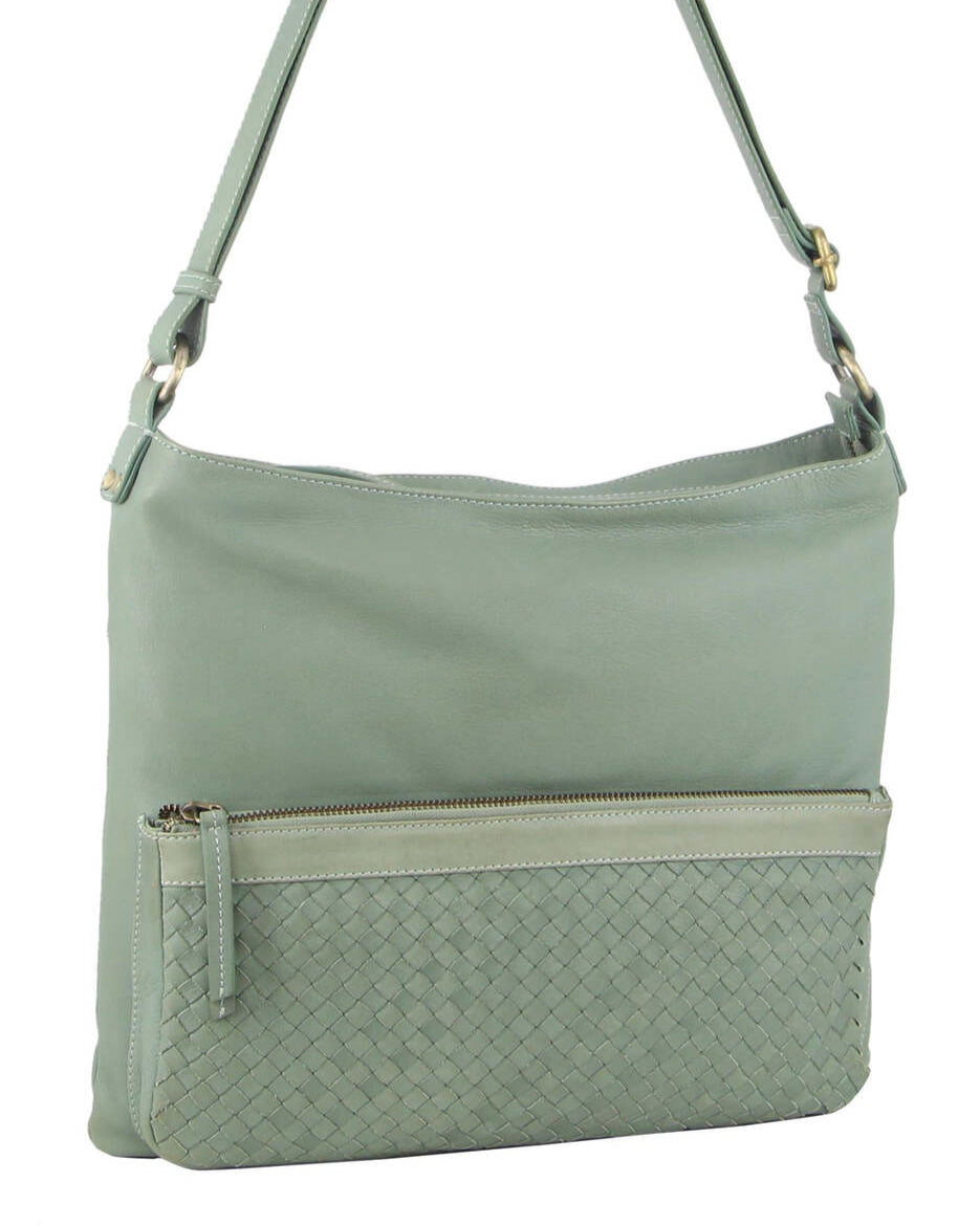 Pierre Cardin Womens Woven Leather Flap Cross-Body Bag Handbag - Mint