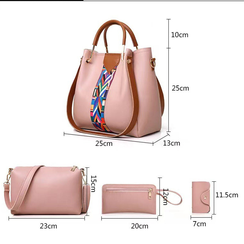 Pink Elegant 4-Piece Women’s Handbag Set – Stylish PU Leather Tote, Shoulder Bag, Clutch, and Wallet for Every Occasion