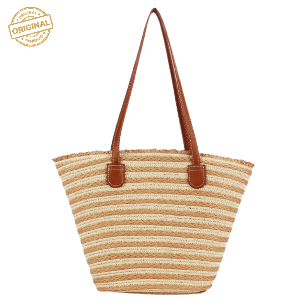 White And Yellow Stripes Handmade Large Capacity Beach Tote Bag