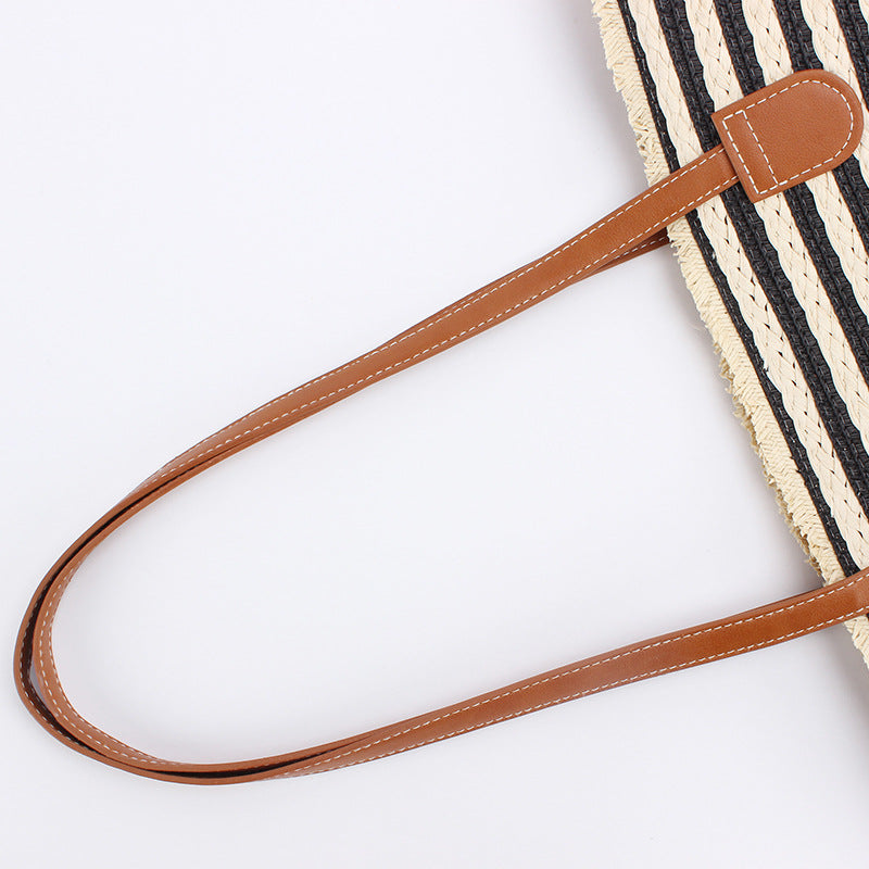 White And Yellow Stripes Tote Bag handle