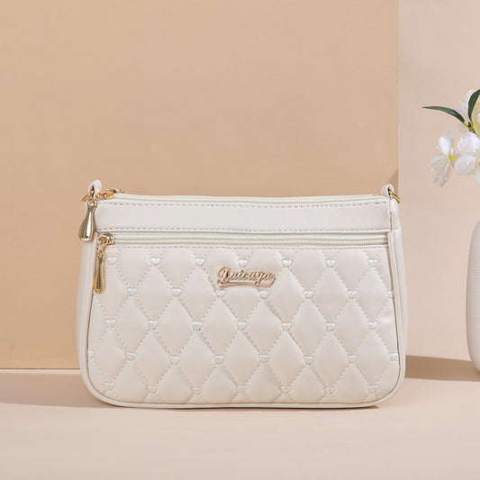 White Quilted PU Leather Crossbody Bag