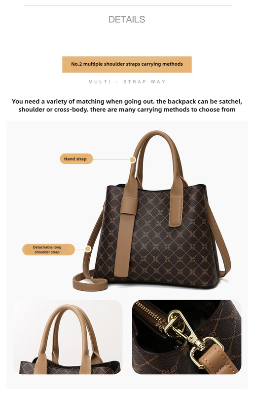 Brown Retro Fashion Handbag front view infographics close up 