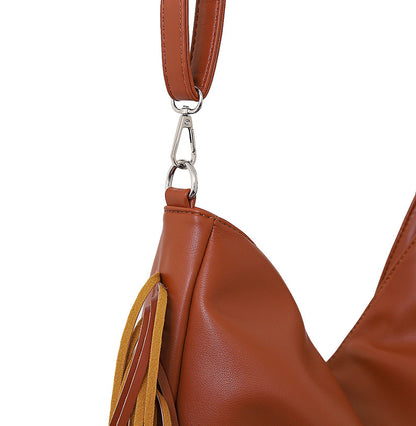 Brown Trendy Rivet Fringe Shoulder Bag