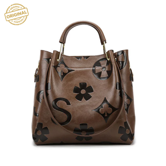 Dark Brown Elegant Embossed PU Leather Tote Bag for Women