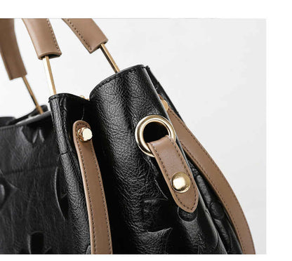 Dark Brown Elegant Embossed PU Leather Tote Bag for Women closeup view