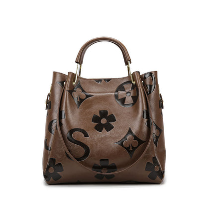 Dark Brown Elegant Embossed PU Leather Tote Bag for Women front view