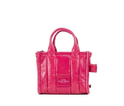 Marc Jacobs The Shiny Crinkle Micro Tote Magenta Leather Crossbody Bag 