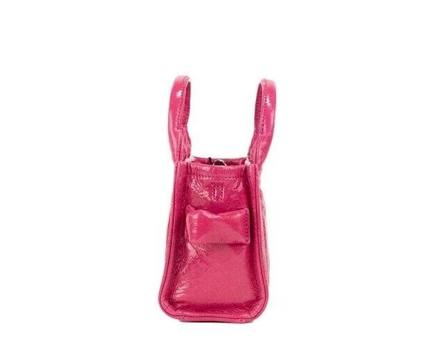 Marc Jacobs The Shiny Crinkle Micro Tote Magenta Leather Crossbody Bag Handbag side view