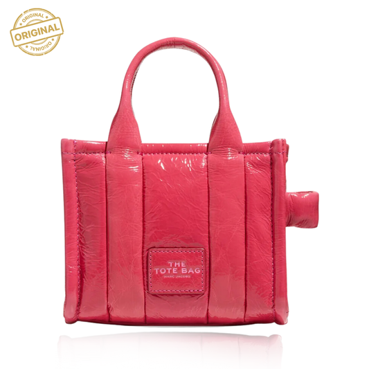 Marc Jacobs The Shiny Crinkle Micro Tote Magenta Leather Crossbody Bag 