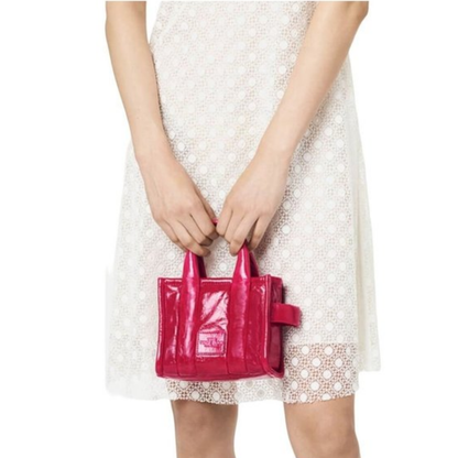 Marc Jacobs The Shiny Crinkle Micro Tote Magenta Leather Crossbody Bag Handbag lifestyle image 