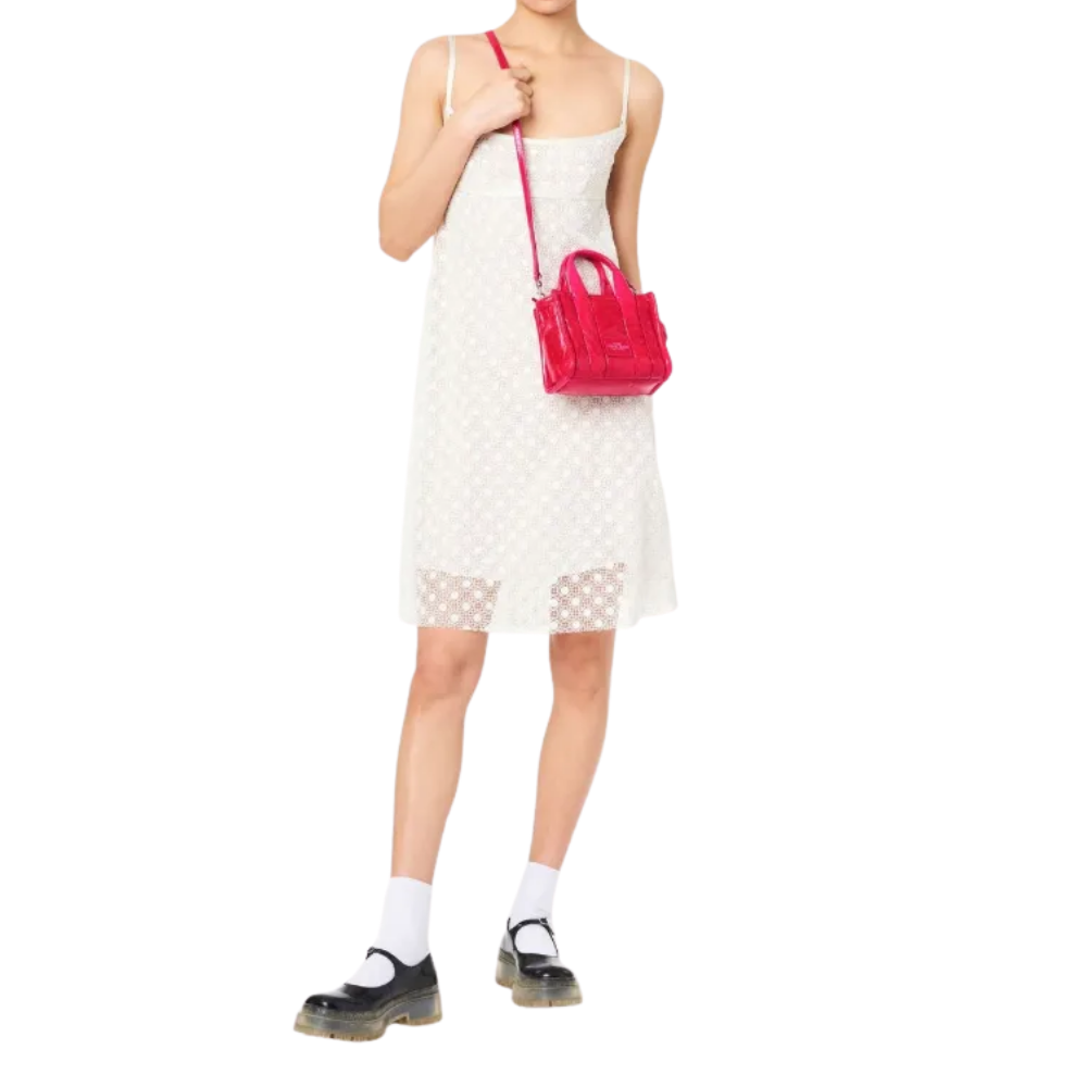 Marc Jacobs The Shiny Crinkle Micro Tote Magenta Leather Crossbody Bag Handbag