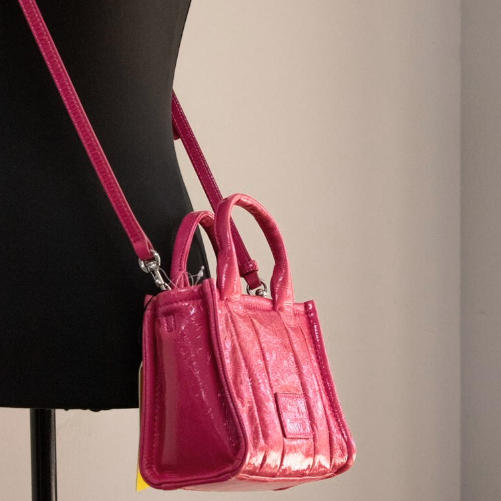 Marc Jacobs The Shiny Crinkle Micro Tote Magenta Leather Crossbody Bag Handbag lifestyle image 