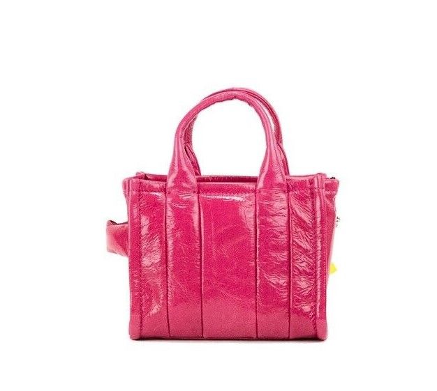 Marc Jacobs The Shiny Crinkle Micro Tote Magenta Leather Crossbody Bag Handbag back view