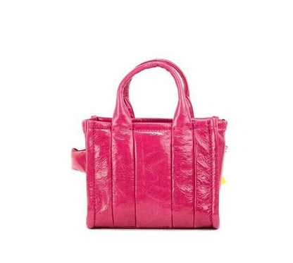 Marc Jacobs The Shiny Crinkle Micro Tote Magenta Leather Crossbody Bag Handbag back view
