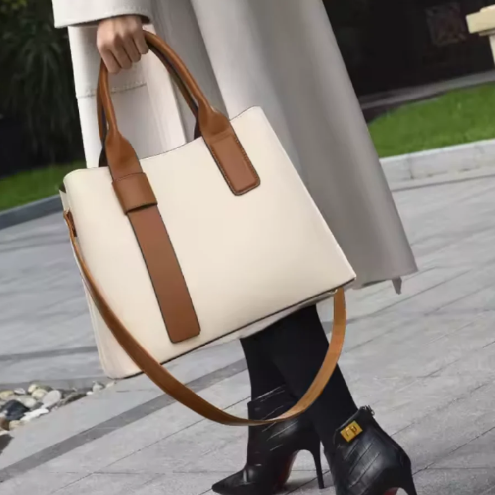 Off White And Brown Retro Fashion Handbag lifestyle image 