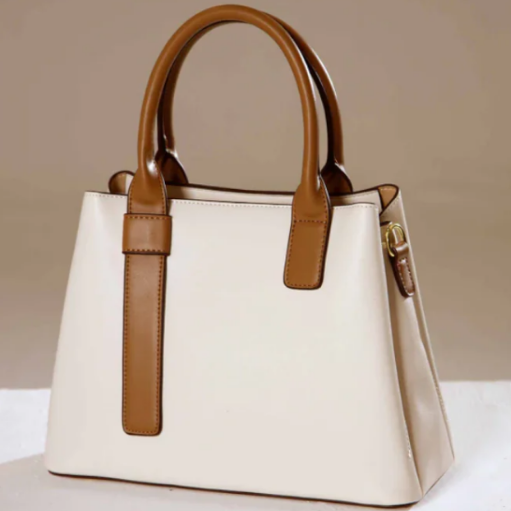 Off White And Brown Retro Fashion Handbag side view