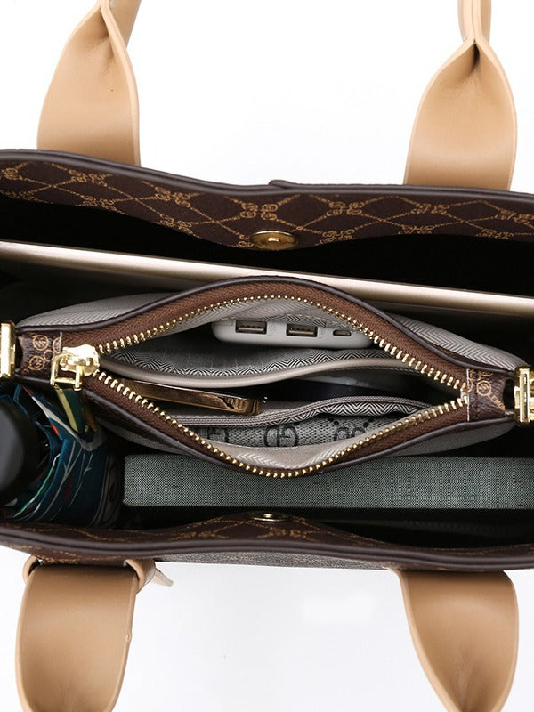 Off White And Brown Retro Fashion Handbag inside view 