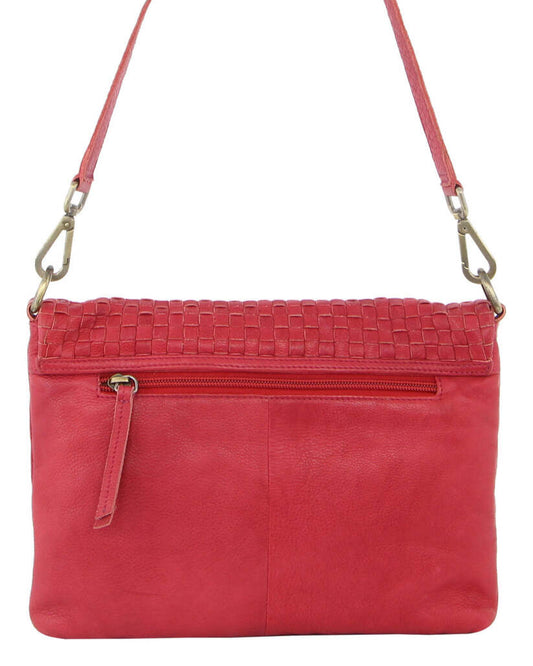 Pierre Cardin Womens Woven Leather Flap Cross-Body Bag/Clutch - Red