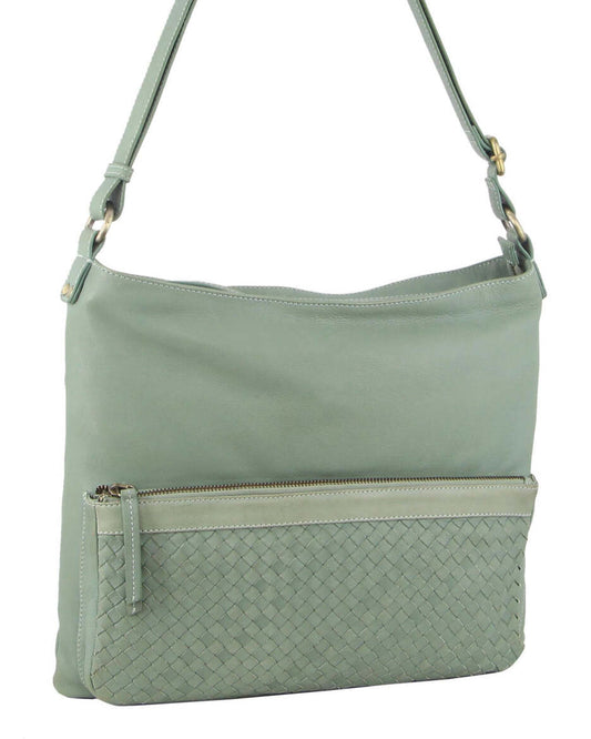 Pierre Cardin Womens Woven Leather Flap Cross-Body Bag Handbag - Mint