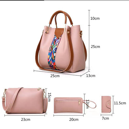 Off-White Elegant 4-Piece Women's Handbag Set - Stylish PU Leather Tote, Shoulder Bag, Clutch, and Wallet for Every Occasion
