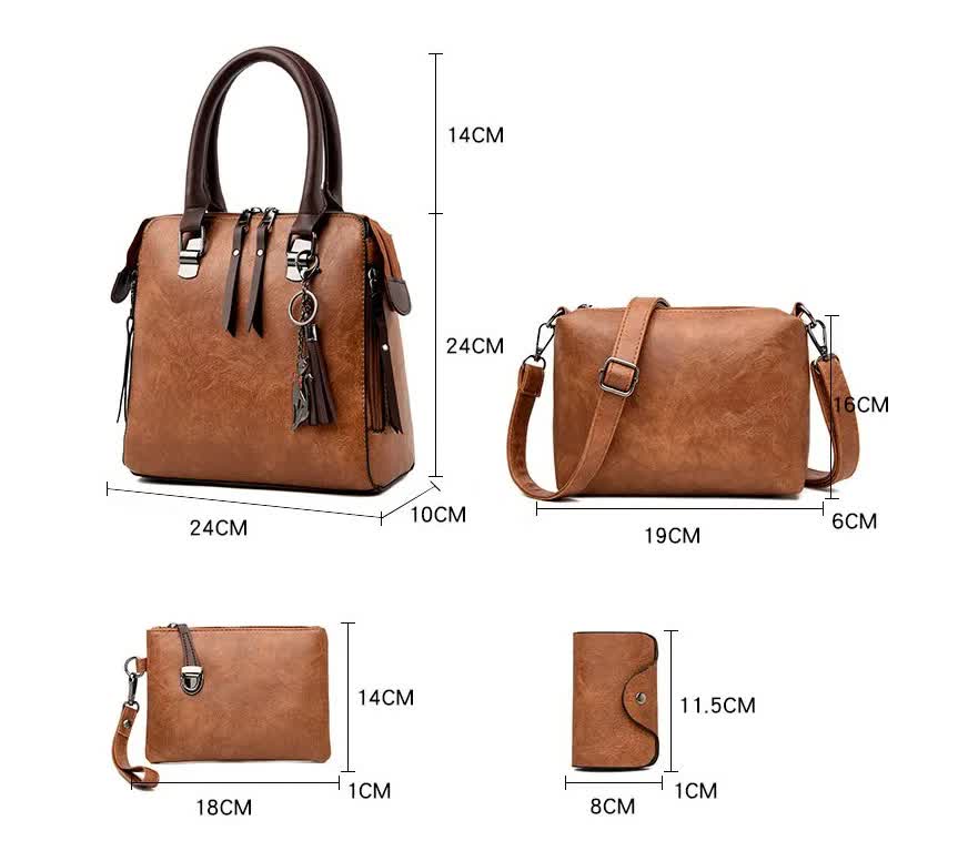 Pink 4-Piece Women's PU Leather Tote Bag Set - Vintage Handbag, Shoulder Bag, Clutch, and Card Holder - Lightweight Design